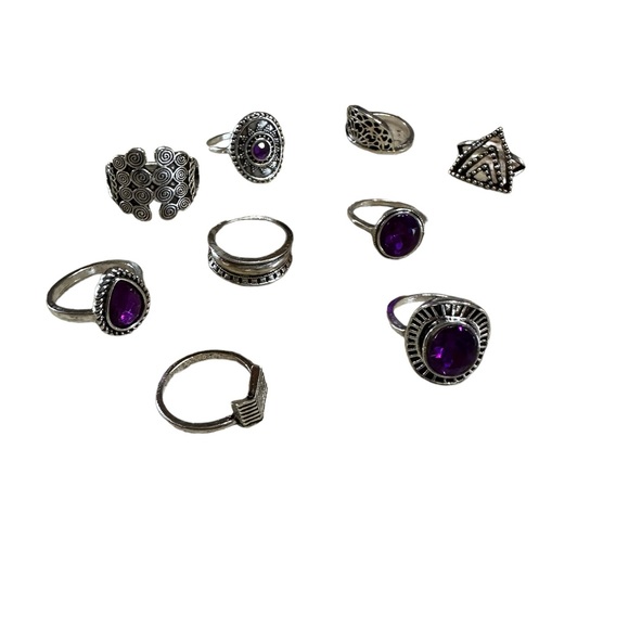 Silver and Purple 9 Piece Ring Set - Picture 6 of 8